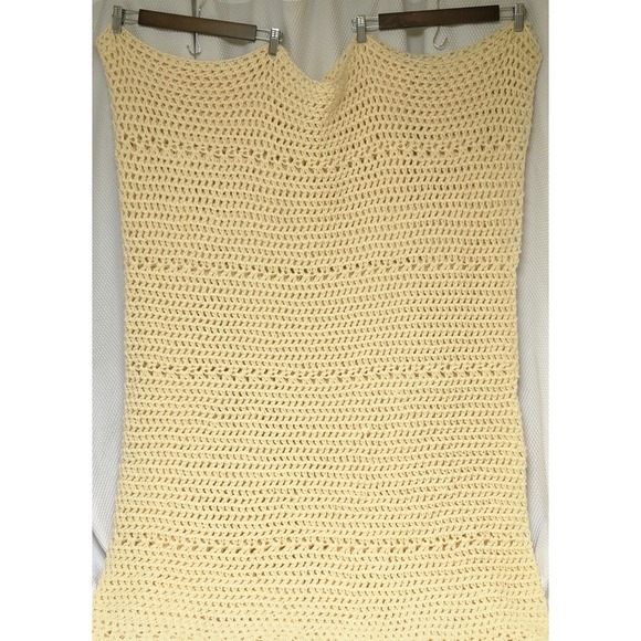 Handmade Other - Hand Crochetted Afghan Blanket Light Yellow Baby 52" x 74"